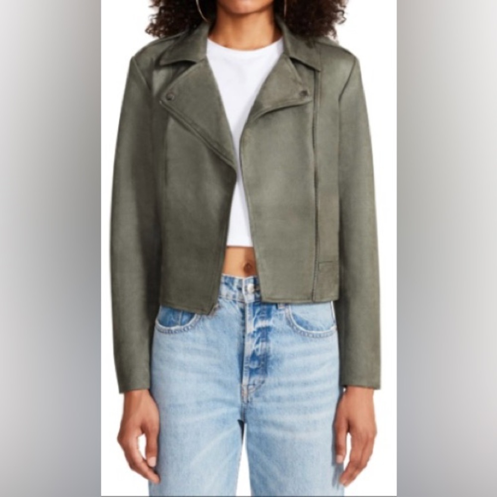 BB Dakota Steve Madden Women's Faux Suede Moto Jacket (Surplus Green, M)